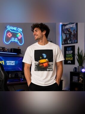Fortnite Durr Burger Graphic T-Shirt White Men’s XL Gamer Video Game Tee